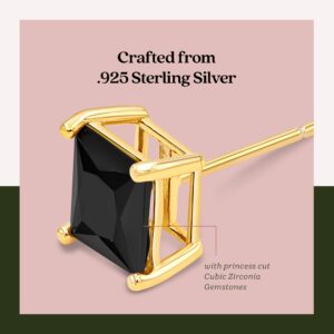 Basket Set Stud Earrings with Square Princess Cut 8x8mm Black CZ - 925 + Gold Plate