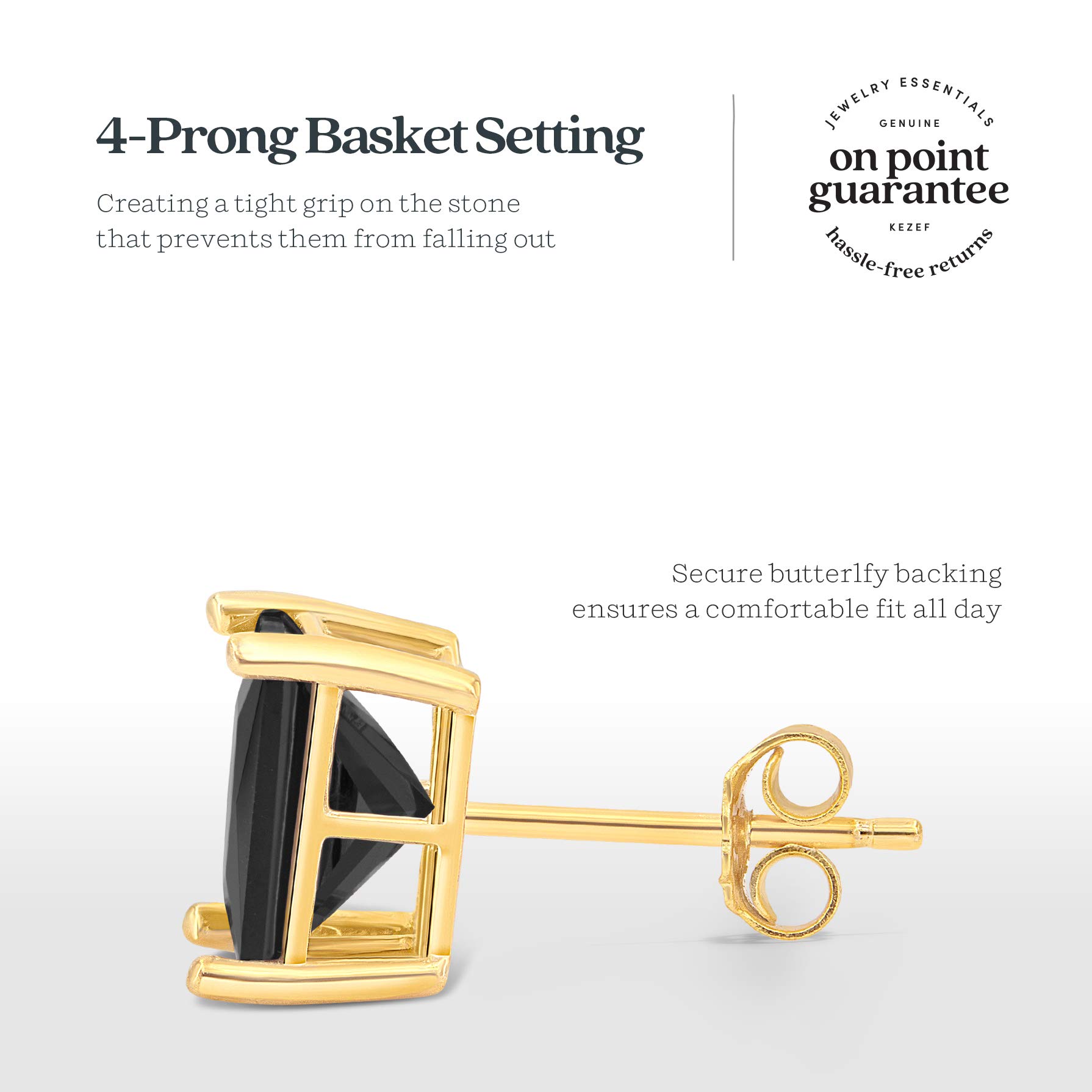 Basket Set Stud Earrings with Square Princess Cut 8x8mm Black CZ - 925 + Gold Plate