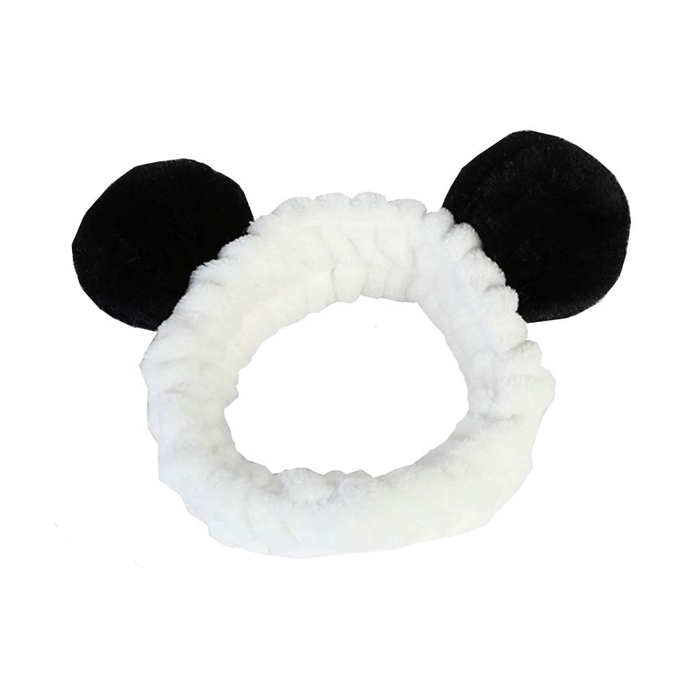 Teensery 2 Pcs Women's Panda Headband Lovely Soft Elastic Makeup Hair Band Beauty Tool for Shower, Face Washing, Facial Mask, Spa, Party and More