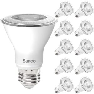 sunco lighting - 10 pack par20 led bulbs 50w equivalent 7w dimmable, cri90 4000k cool white 470 lumens e26 medium base ip65 waterproof indoor outdoor home super bright wide area flood light - ul