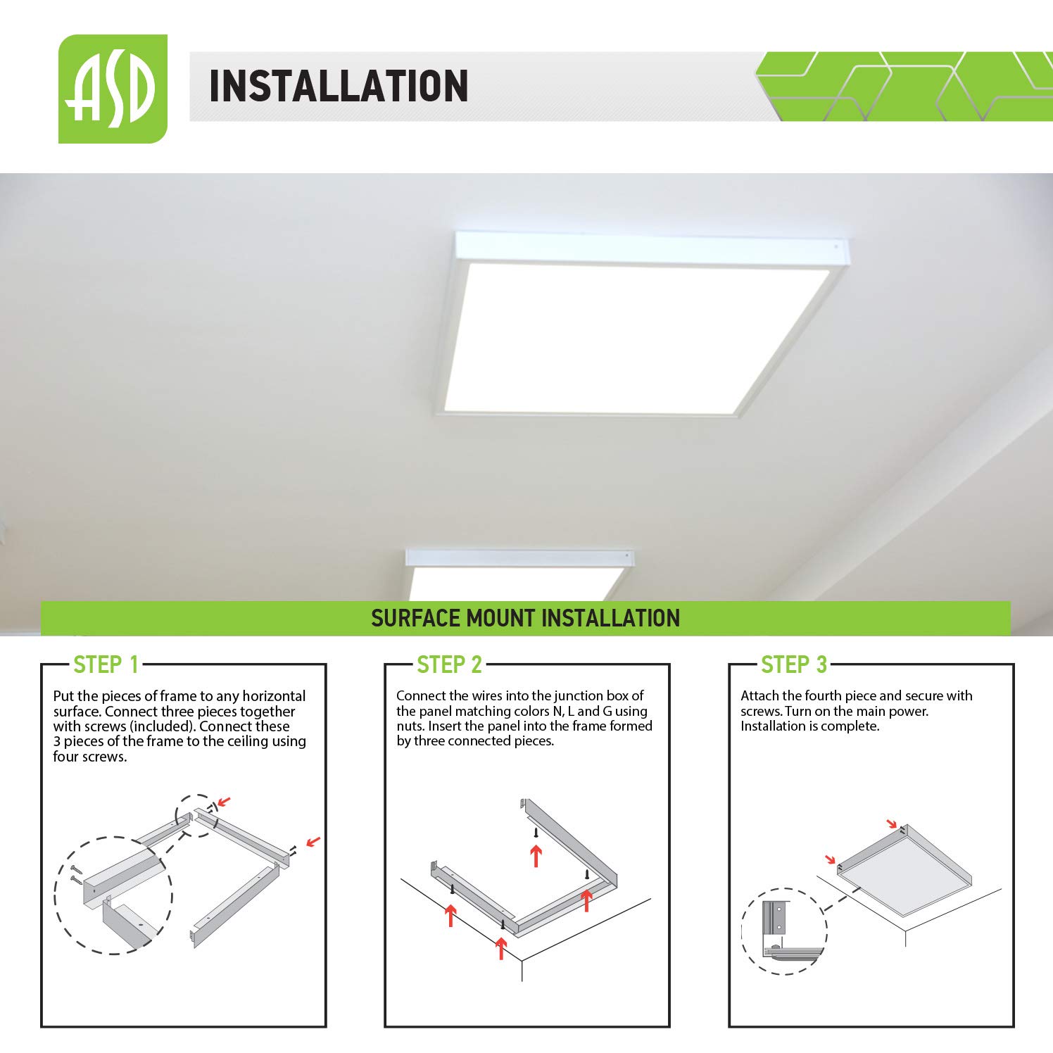 ASD 2x4 Surface Mount Frame for LED Flat Panel Light - Aluminum Surface Mounting Bracket Kit for Drop Ceiling - Low Profile Back-Lit Panels Mount Kit, White