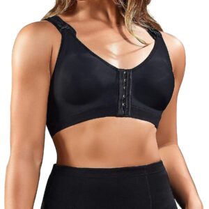 BRABIC Women Post-Surgical Sports Support Bra Front Closure with Adjustable Straps Wirefree Racerback (Black, L (fit for 36B 36C 36D 38A))