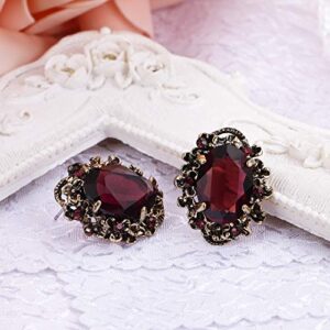 BriLove Victorian Style Stud Earrings for Women Crystal Floral Scroll Cameo Inspired Oval Earrings Amethyst Color Antique-Gold-Tone