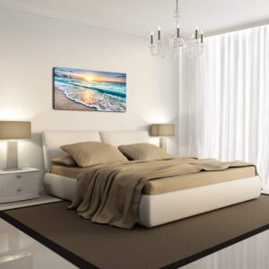 Baisuart S02250 Canvas Prints Wall Art Beach Sunset Ocean Waves Nature Pictures Stretched Canvas Wooden Framed for living Room Bedroom and Office