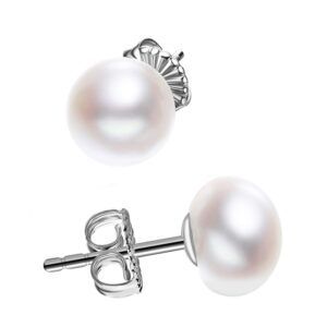 classic dainty 925 sterling silver 6mm white freshwater cultured pearl stud earrings for women