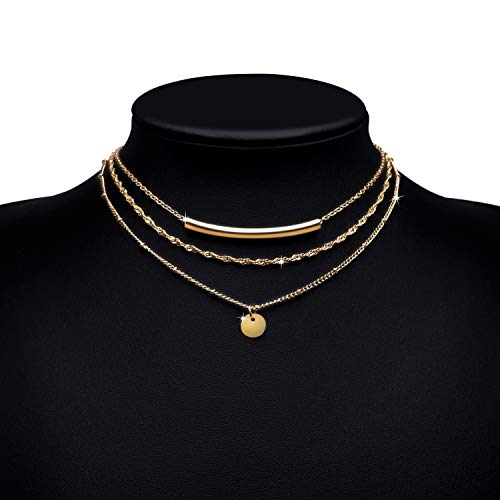 Aisansty Layered Coin Tube Pendant Choker Necklaces for Women Dainty Gold Plated Layering Chain Necklace Set