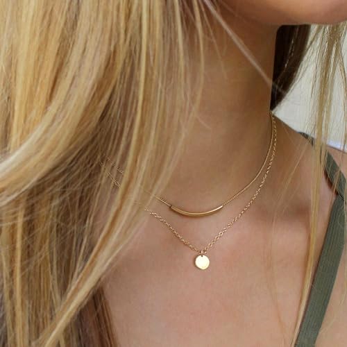 Aisansty Layered Coin Tube Pendant Choker Necklaces for Women Dainty Gold Plated Layering Chain Necklace Set