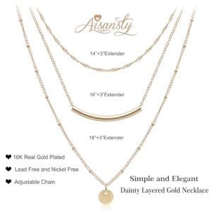 Aisansty Layered Coin Tube Pendant Choker Necklaces for Women Dainty Gold Plated Layering Chain Necklace Set