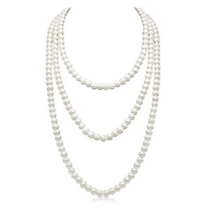 aisansty,long pearl necklace for women layered cream white faux pearl beads strand necklace costume jewelry,diameter pearl 8mm,69"