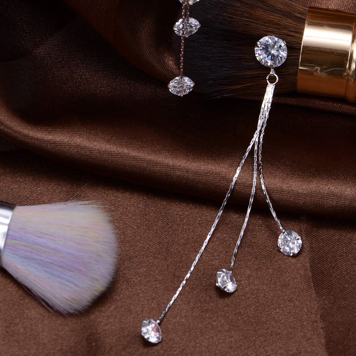 CZ Linear Earrings for Women Super Long Shoulder Earrings Sterling Silver Thread Earrings Crystal Cubic Zirconia Rhinestone Tassel Drops Bridal Chain Earring for Wedding Bride Bridesmaids Party