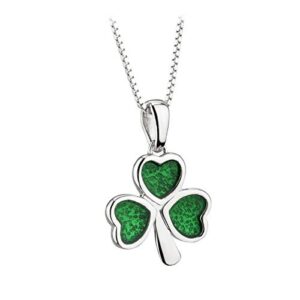 biddy murphy shamrock sterling silver green enamel charm necklace, sturdy 18" box chain, lucky irish gift, celtic jewelry, imported from ireland