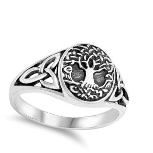 Antiqued Celtic Tree of Life Knot Filigree Ring Sterling Silver Band Size 4