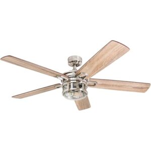 Honeywell Ceiling Fans Bonterra, 52 Inch Contemporary Indoor LED Ceiling Fan with Light and Remote Control, Dual Finish Blades, Reversible Motor - Model 50610-01 (Brushed Nickel)