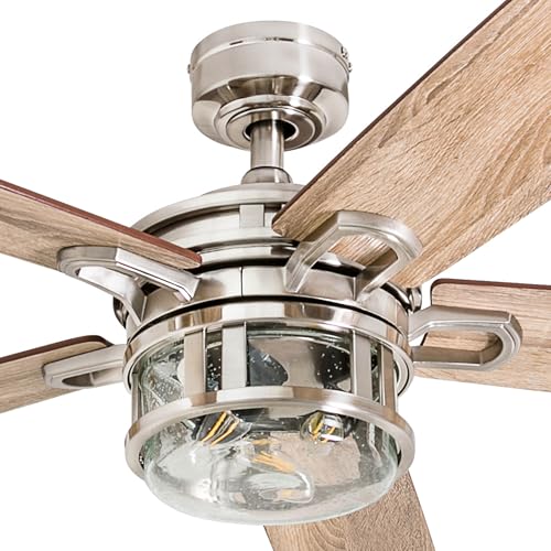 Honeywell Ceiling Fans Bonterra, 52 Inch Contemporary Indoor LED Ceiling Fan with Light and Remote Control, Dual Finish Blades, Reversible Motor - Model 50610-01 (Brushed Nickel)