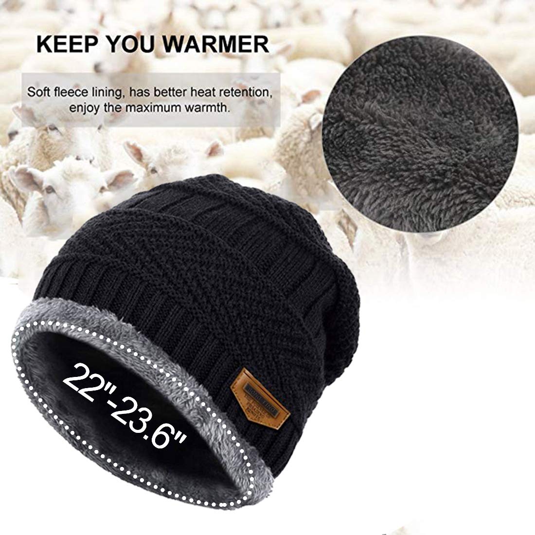 Muryobao Thick Warm Winter Beanie Hat Slouchy Skully Knit Hats Soft Stretch Ribbed Cap for Women Snow Ski Black