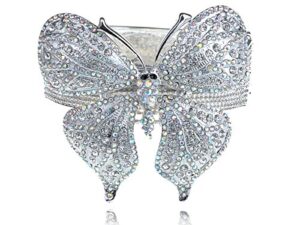 alilang womens silvery tone clear iridescent rhinestones big butterfly bangle bracelet