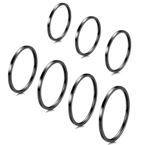 INRENG 7pcs 1mm Stainless Steel Women's Plain Band Thin Knuckle Stacking Midi Rings Comfort Fit Size 3 to 9, Black