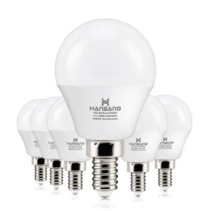 hansang e12 led bulb, daylight 5000k, 60 watt equivalent ceiling fan light bulbs, e12 small base candelabra led light bulbs, 600 lumen cri 85+ eye protection, non-dimmable 120v (85-265v range) 6 pack