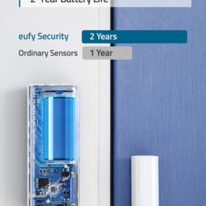 eufy Security Entry Sensor, Detects Opened and Closed Doors or Windows, Door Monitoring, Sends Alerts, Triggers Siren, 2-Year Battery Life, Indoor Use Only, Requires HomeBase, 24/7 Monitoring Optional