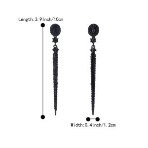 BriLove Women's Fashion Trendy Crystal Oval Long Beaded Bar Chandelier Dangle Earrings Black Black-Silver-Tone