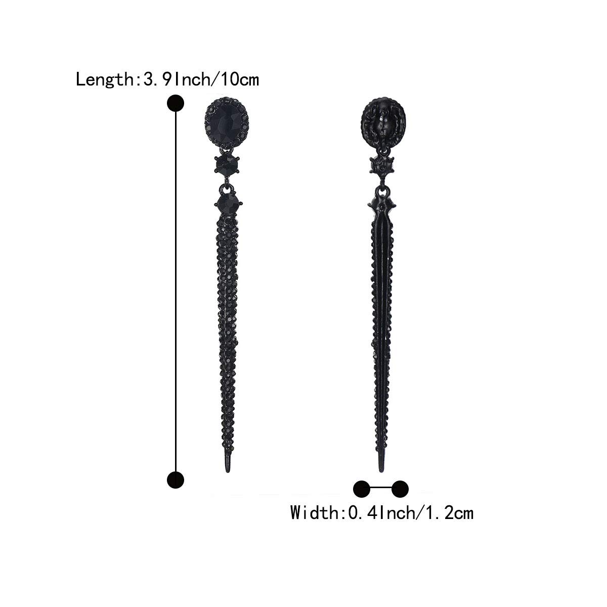 BriLove Women's Fashion Trendy Crystal Oval Long Beaded Bar Chandelier Dangle Earrings Black Black-Silver-Tone