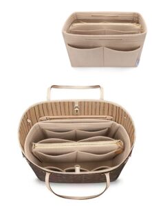 lexsion felt purse bag organizer insert with zipper bag tote shaper fit speedy neverful pm mm 8021 beige m