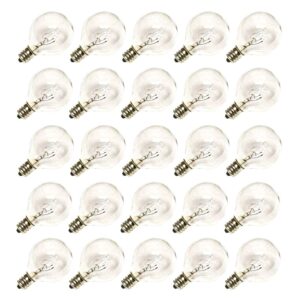 sunsgne 25 pack g40 replacement bulbs 5w clear globe bulbs 1.5-inch string light replacement bulbs for indoor outdoor patio decor- fits e12/c7 candelabra screw base sockets, warm white