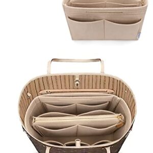 LEXSION Felt Purse Bag Organizer Insert with zipper Bag Tote Shaper Fit Speedy Neverful PM MM 8021 Beige L