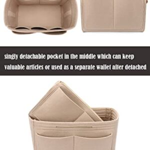 LEXSION Felt Purse Bag Organizer Insert with zipper Bag Tote Shaper Fit Speedy Neverful PM MM 8021 Beige L