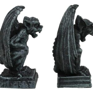 Ebros Gift Notre Dame Castle Top Guardian Mini Gargoyles Crouching On Stone Pedestals Resin Figurine Set of 2 Miniature Fairy Garden Gargoyle Sculpture Pair 2.5" Tall