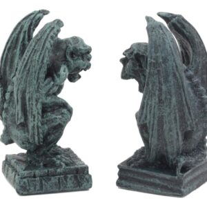 Ebros Gift Notre Dame Castle Top Guardian Mini Gargoyles Crouching On Stone Pedestals Resin Figurine Set of 2 Miniature Fairy Garden Gargoyle Sculpture Pair 2.5" Tall