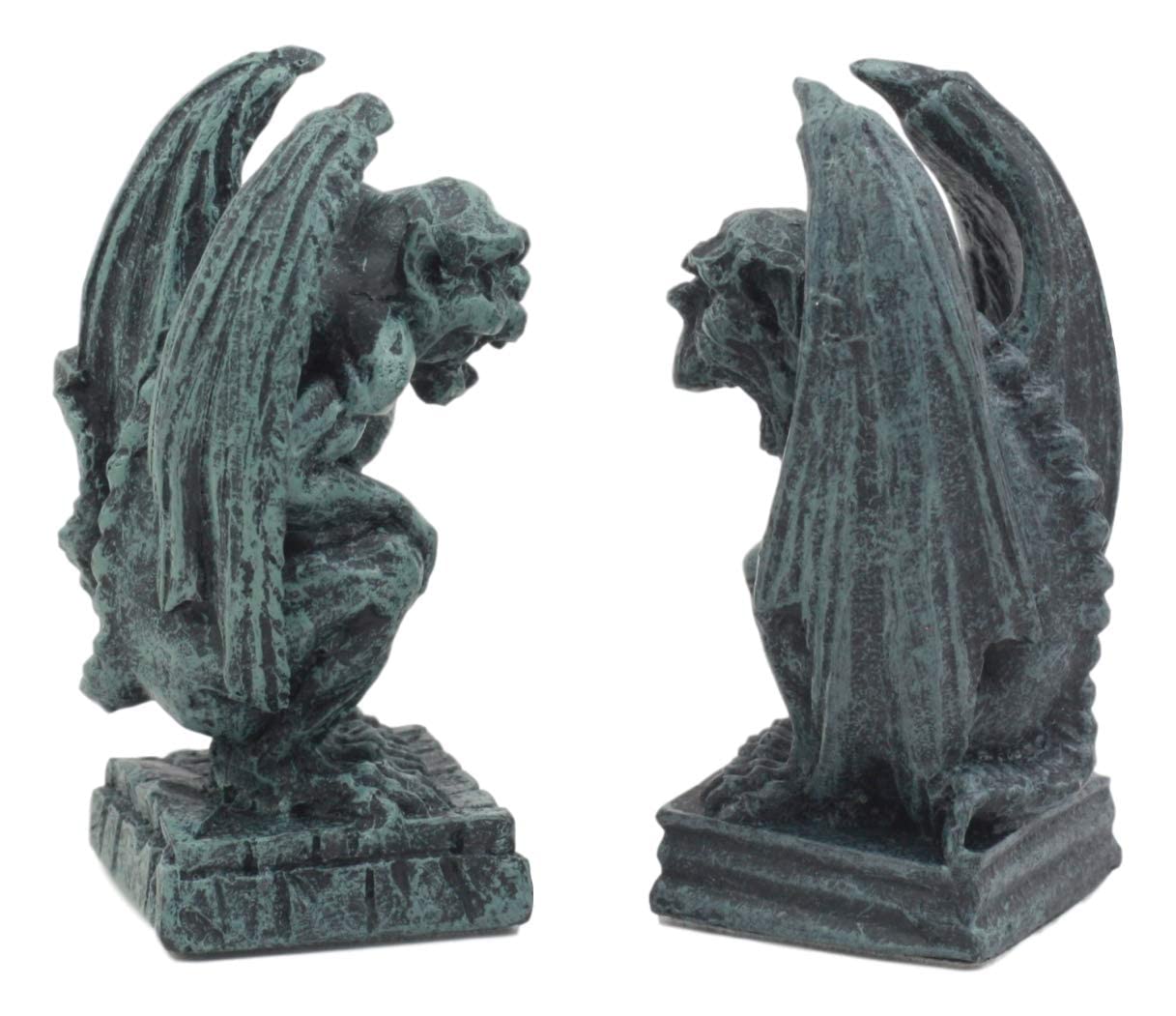 Ebros Gift Notre Dame Castle Top Guardian Mini Gargoyles Crouching On Stone Pedestals Resin Figurine Set of 2 Miniature Fairy Garden Gargoyle Sculpture Pair 2.5" Tall