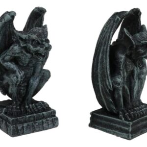 Ebros Gift Notre Dame Castle Top Guardian Mini Gargoyles Crouching On Stone Pedestals Resin Figurine Set of 2 Miniature Fairy Garden Gargoyle Sculpture Pair 2.5" Tall