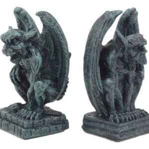 Ebros Gift Notre Dame Castle Top Guardian Mini Gargoyles Crouching On Stone Pedestals Resin Figurine Set of 2 Miniature Fairy Garden Gargoyle Sculpture Pair 2.5" Tall