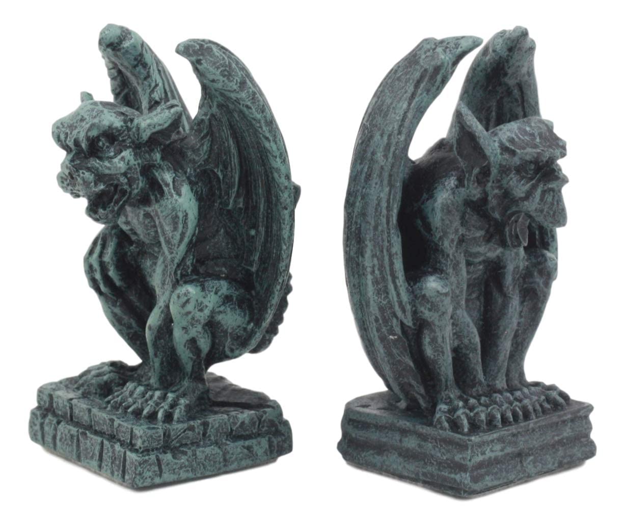 Ebros Gift Notre Dame Castle Top Guardian Mini Gargoyles Crouching On Stone Pedestals Resin Figurine Set of 2 Miniature Fairy Garden Gargoyle Sculpture Pair 2.5" Tall