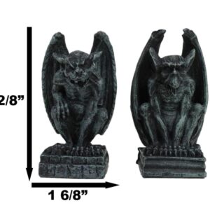 Ebros Gift Notre Dame Castle Top Guardian Mini Gargoyles Crouching On Stone Pedestals Resin Figurine Set of 2 Miniature Fairy Garden Gargoyle Sculpture Pair 2.5" Tall