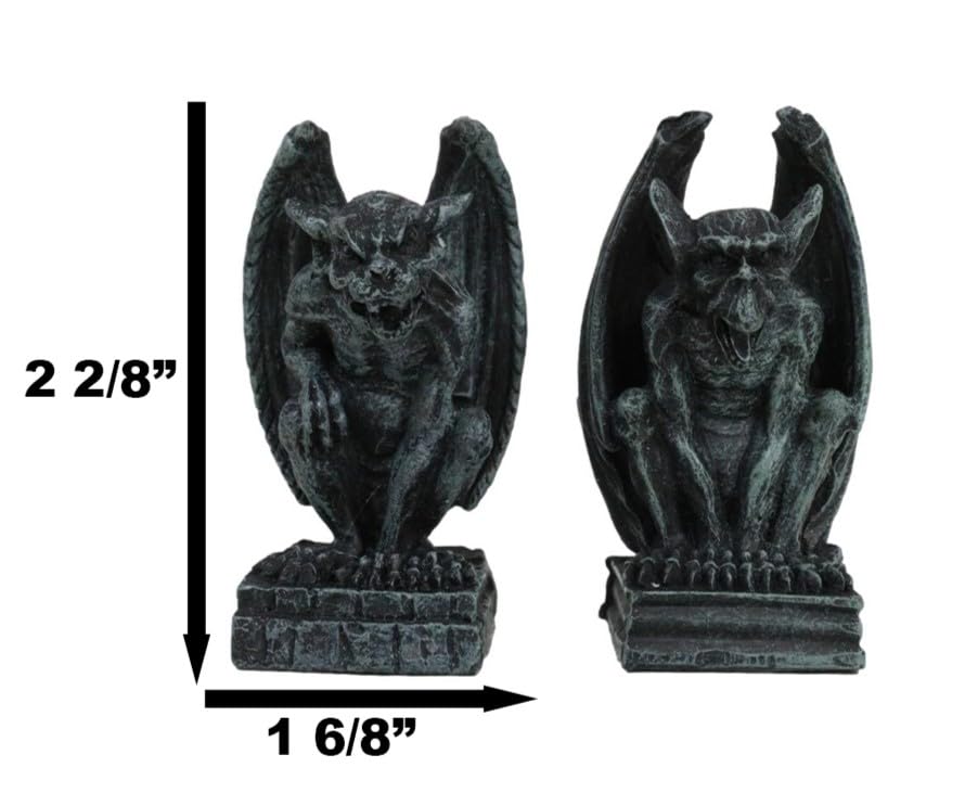 Ebros Gift Notre Dame Castle Top Guardian Mini Gargoyles Crouching On Stone Pedestals Resin Figurine Set of 2 Miniature Fairy Garden Gargoyle Sculpture Pair 2.5" Tall