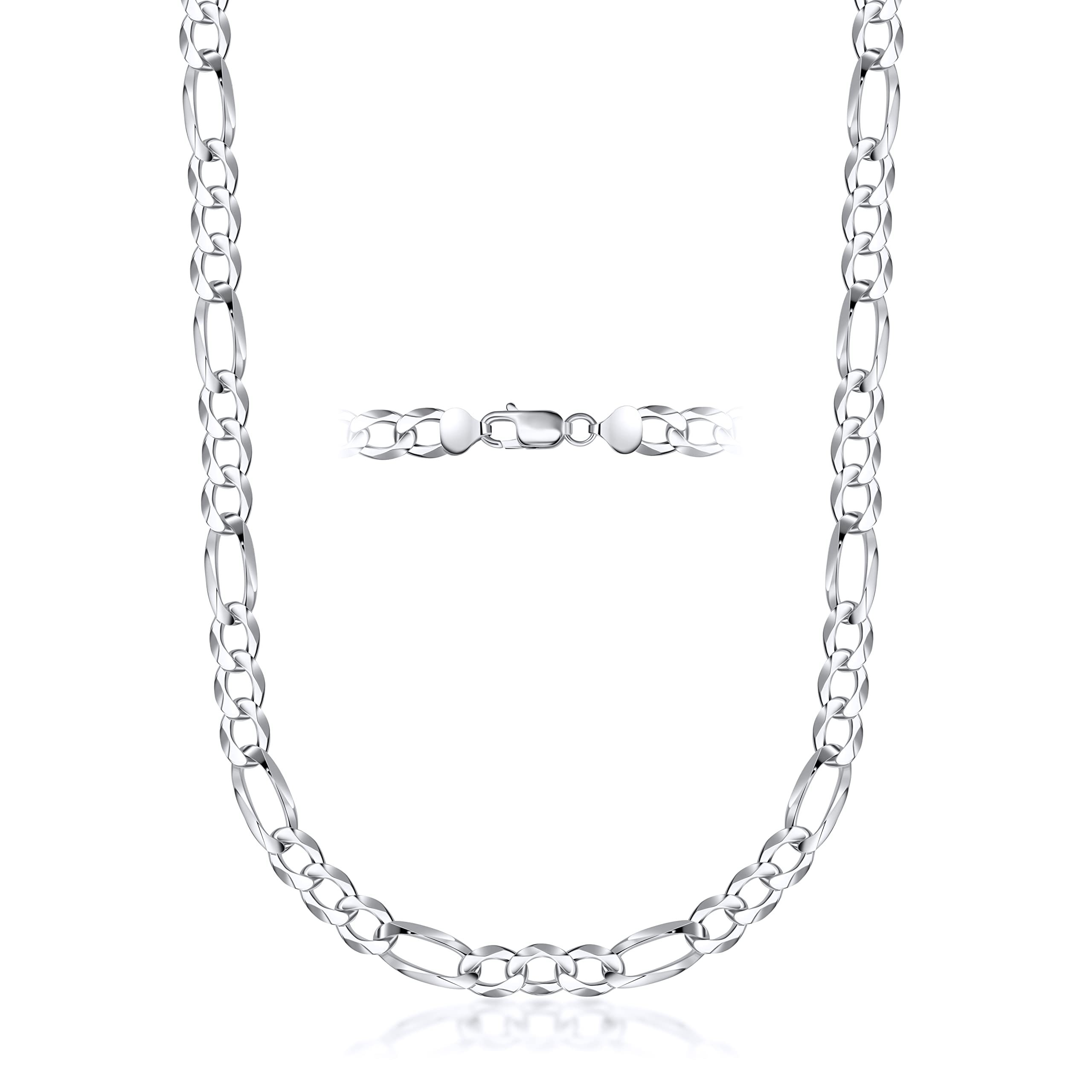 PORI JEWELERS 925 Sterling Silver Figaro Chain Necklace - 4mm - 10.5mm - Made in Italy (30, 8.5MM)