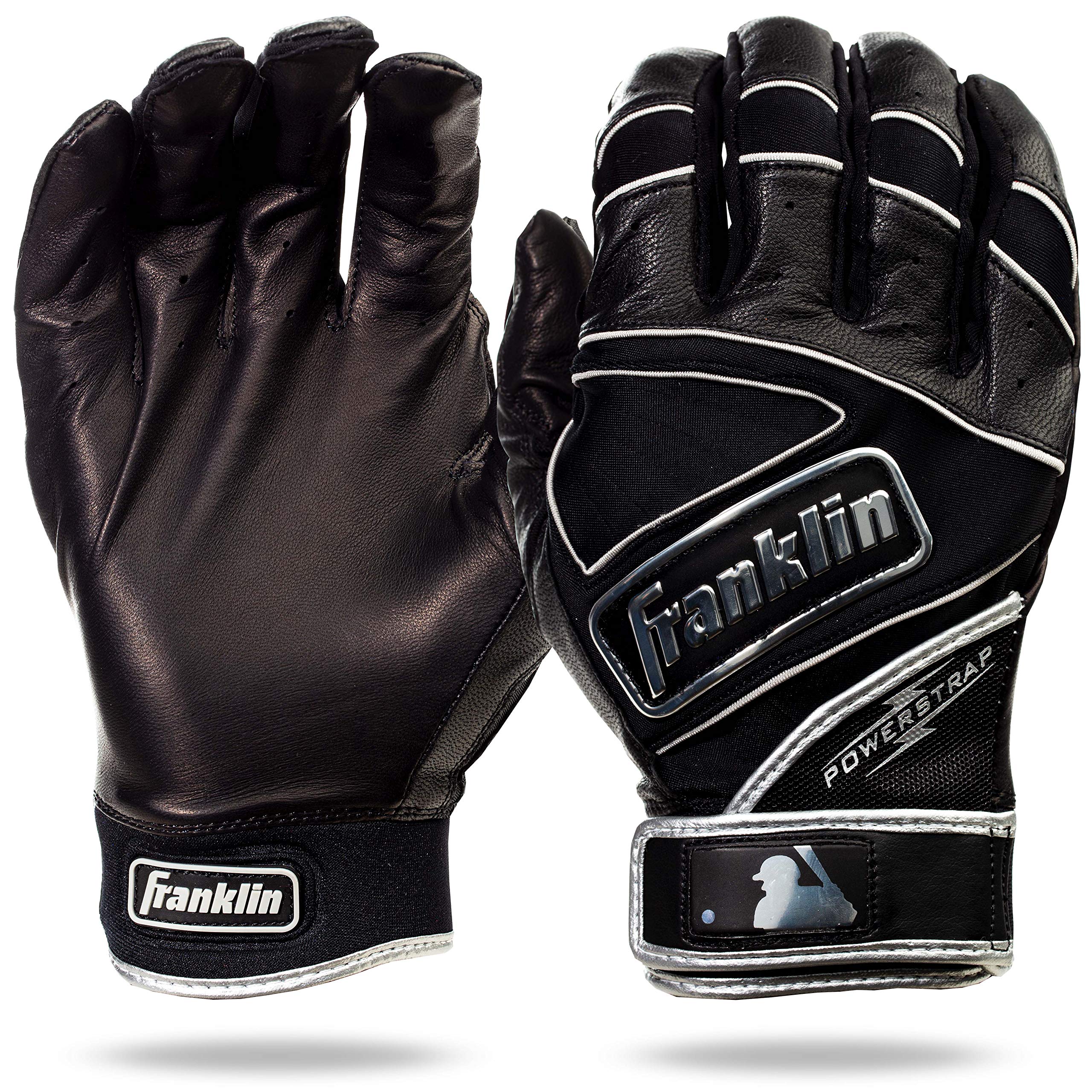 Franklin Sports Chrome Powerstrap™ Batting Gloves - Black - Adult X-Large