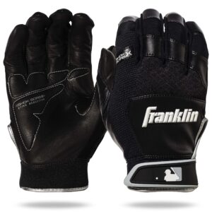 franklin sports mlb baseball batting gloves - shok-sorb x batting gloves for baseball + softball - adult + youth padded non-sting batting glove pairs - black/black - adult large