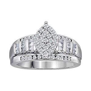 Roy Rose Jewelry 10K White Gold Womens Round Diamond Oval Cluster Bridal Wedding Engagement Ring 3-Carat tw