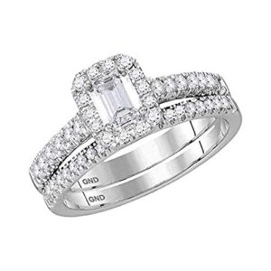 Roy Rose Jewelry 14K White Gold Womens Emerald Diamond Bridal Wedding Engagement Ring Band Set 1-Carat tw