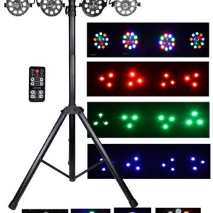 MUSYSIC LED RGB Dj Light with Stand, 4 Par Powerhouse GigBar for Parties, Concerts, and Light Shows, Lighting Package w/Stage Light Stand - MU-L31G