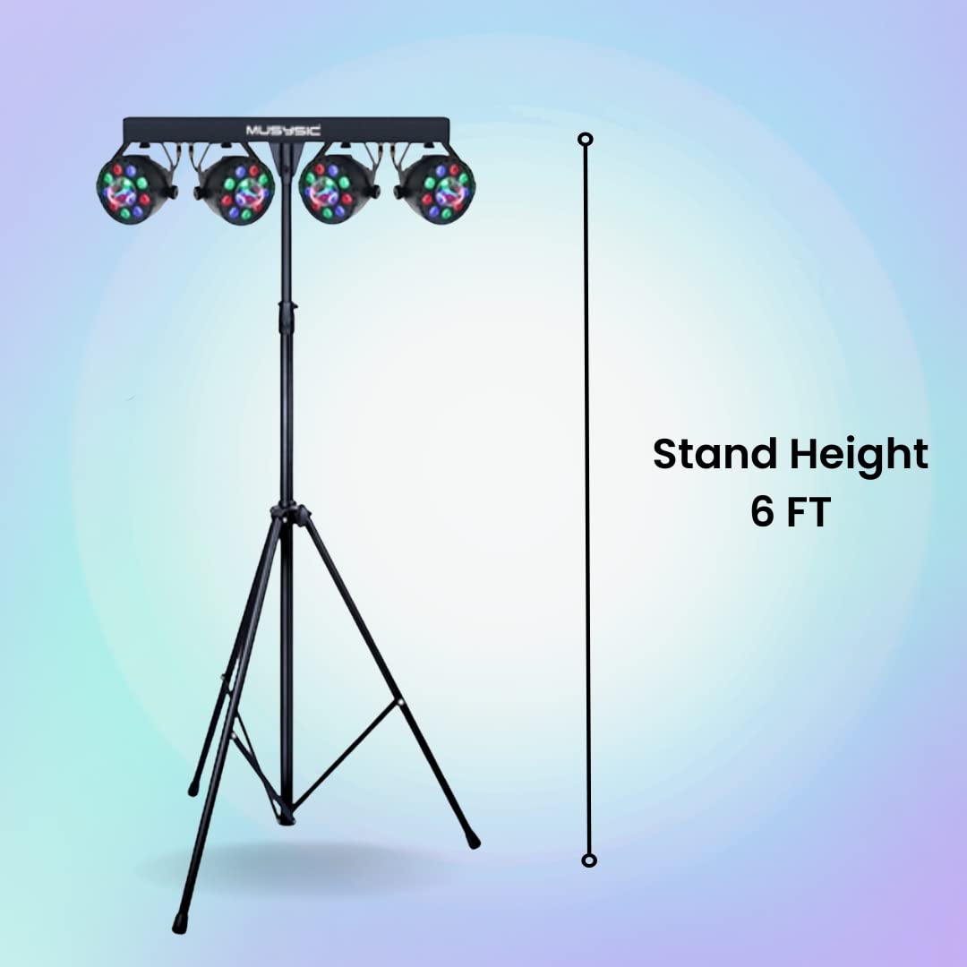 MUSYSIC LED RGB Dj Light with Stand, 4 Par Powerhouse GigBar for Parties, Concerts, and Light Shows, Lighting Package w/Stage Light Stand - MU-L31G