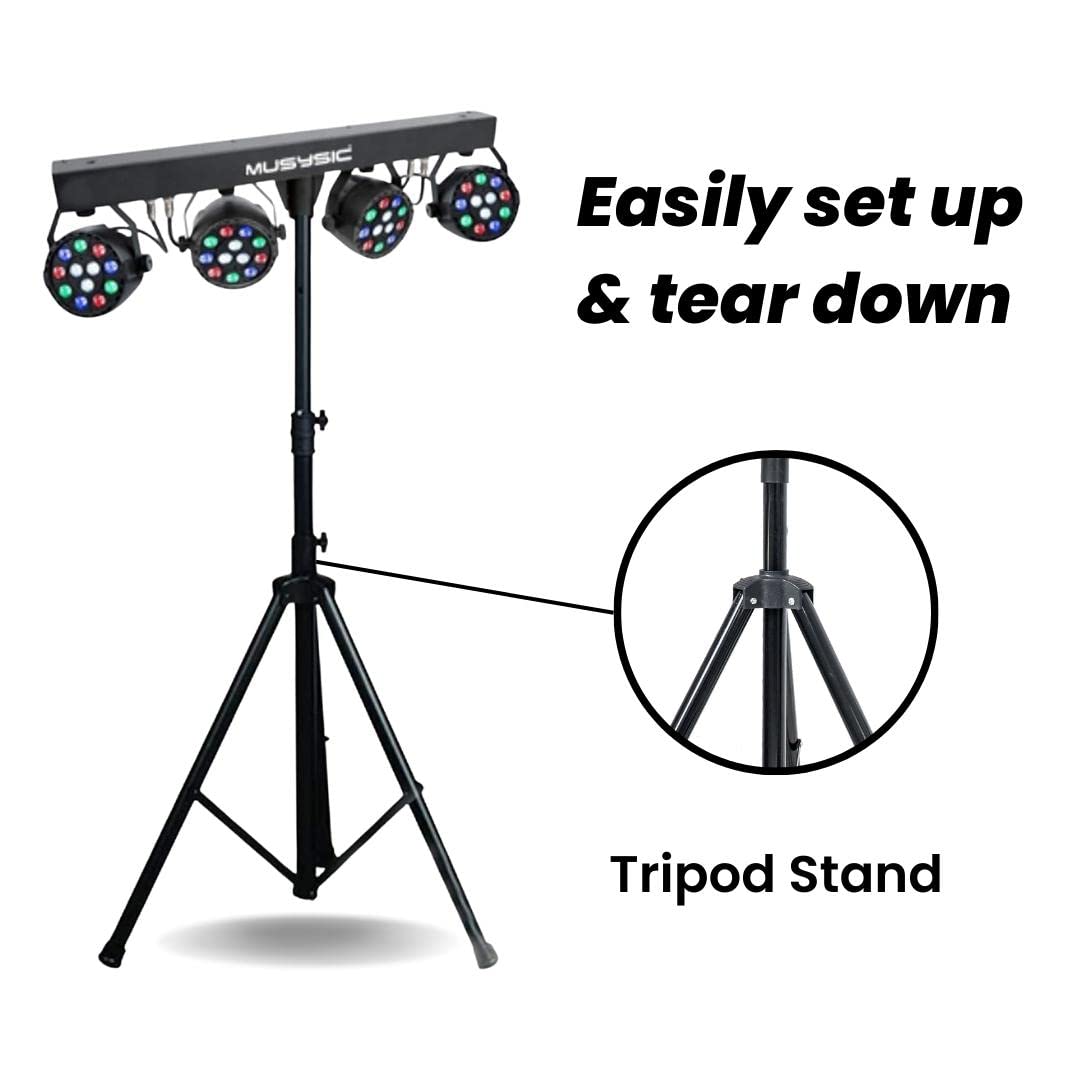 MUSYSIC LED RGB Dj Light with Stand, 4 Par Powerhouse GigBar for Parties, Concerts, and Light Shows, Lighting Package w/Stage Light Stand - MU-L31G