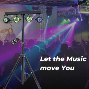 MUSYSIC LED RGB Dj Light with Stand, 4 Par Powerhouse GigBar for Parties, Concerts, and Light Shows, Lighting Package w/Stage Light Stand - MU-L31F