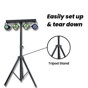 MUSYSIC LED RGB Dj Light with Stand, 4 Par Powerhouse GigBar for Parties, Concerts, and Light Shows, Lighting Package w/Stage Light Stand - MU-L31F