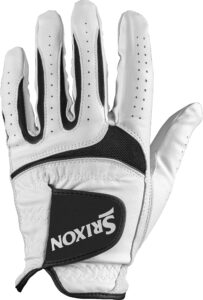 srixon tech cabretta golf glove, worn on left hand, m, white, cadet medium