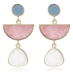 multi colorblock geomtric frame with acrylic gem tear drop statement earrings