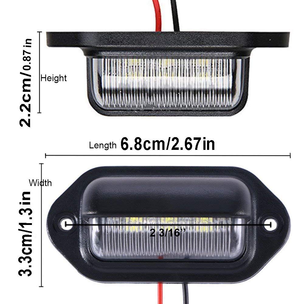 JEDEW License Plate Light (2 Pack), 12V 6-SMD LED License Plate Lamp Taillight for Truck SUV Trailer Van, Step Courtesy Lights, Dome/Cargo Lights